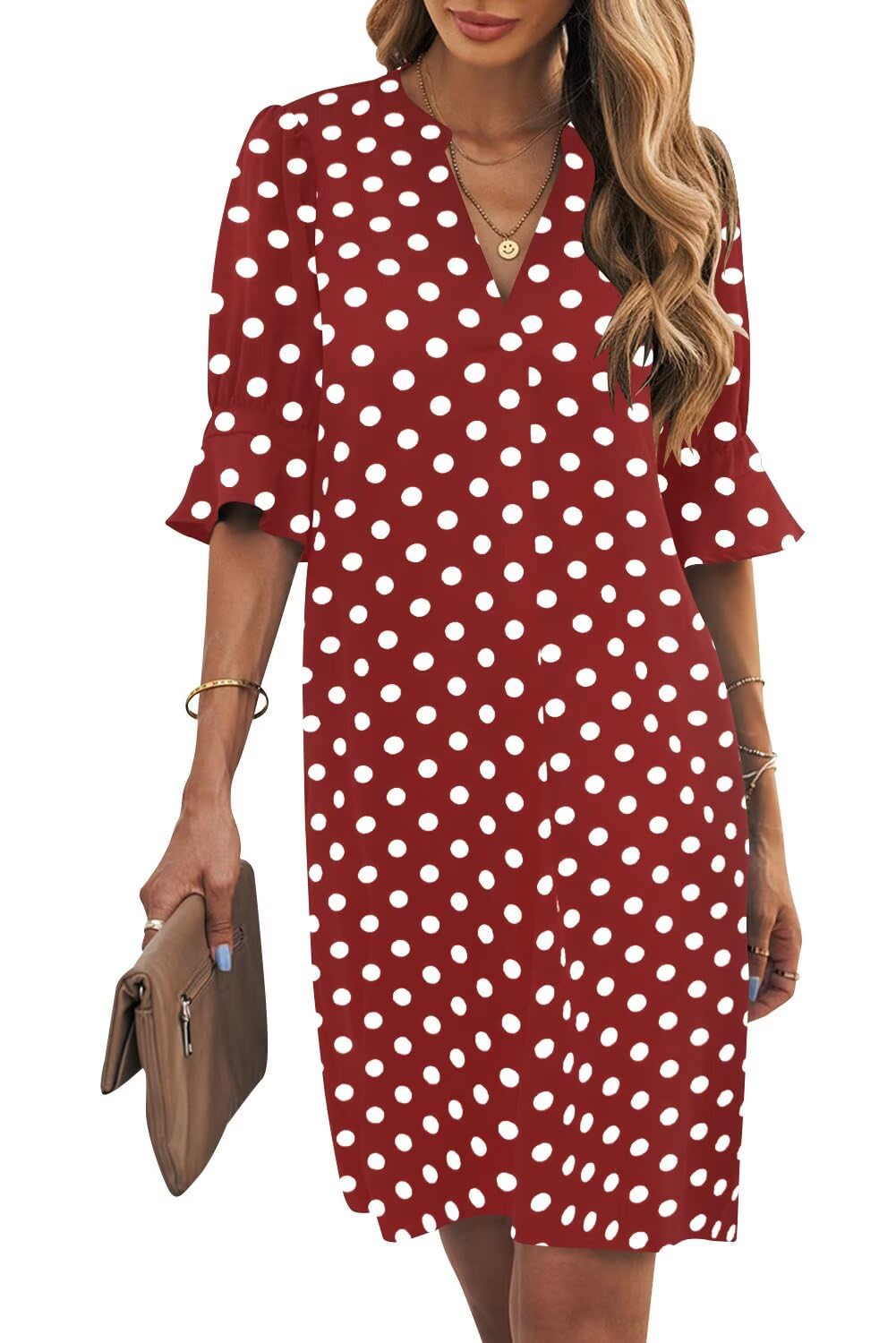 Wkior Womens Summer Ruffle Short Sleeve V Neck Shift Dress
