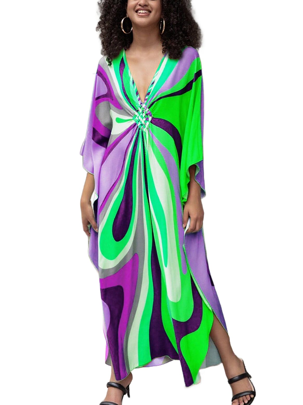 KEYLORTING Plus Size Kaftan Dress Women, African Moo Moo Print Caftan, Batwing Dress, Beach Cover Up for Party and Loungewear