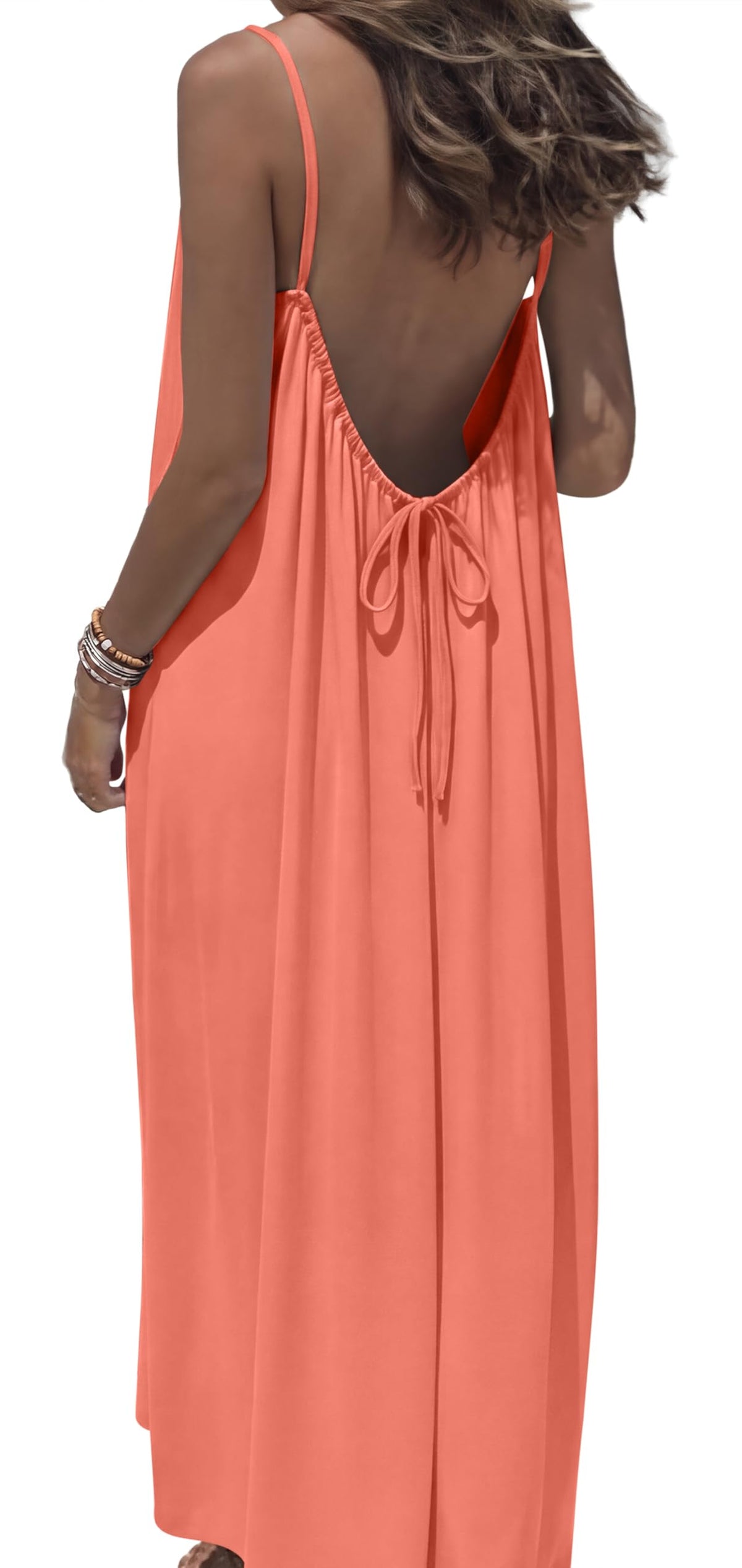 OFEEFAN Summer Dresses for Women 2026 Backless Cami Maxi Sundresses Spaghetti Strap Beach Vacation Clothes Swimsuit Coverup