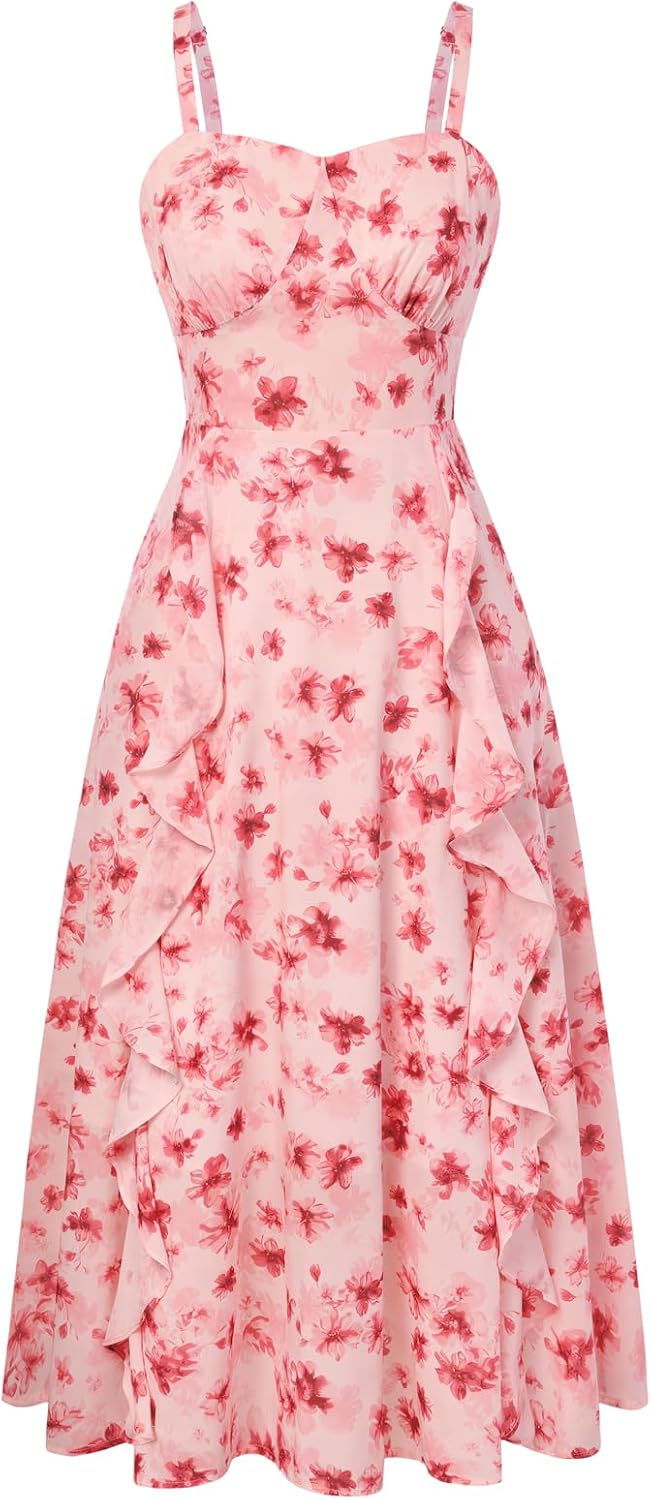 Belle Poque Women Sun Dresses Midi Ruffle Dress