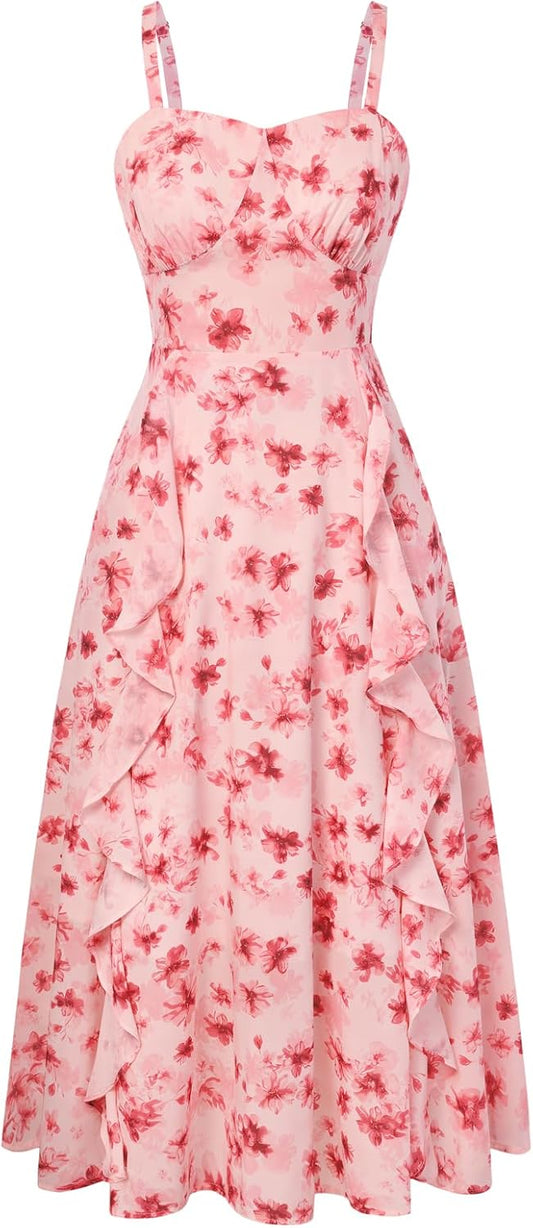 Belle Poque Women Sun Dresses Midi Ruffle Dress