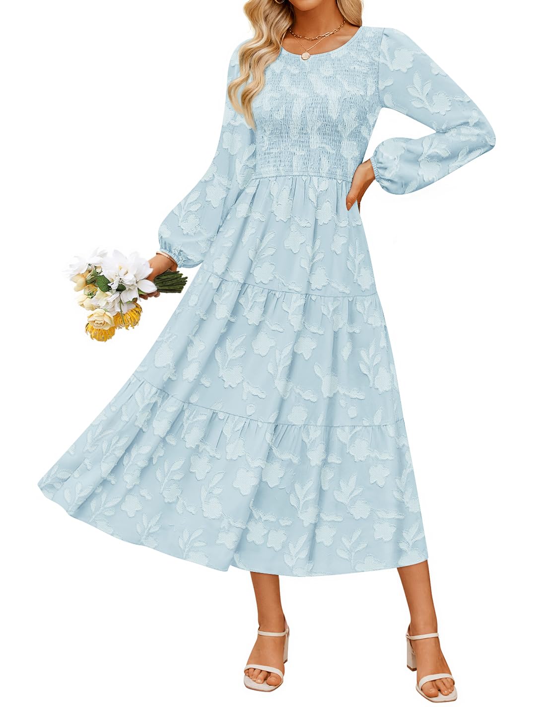 ZESICA Womens Fall Wedding Guest Long Sleeve Boho Midi Dress