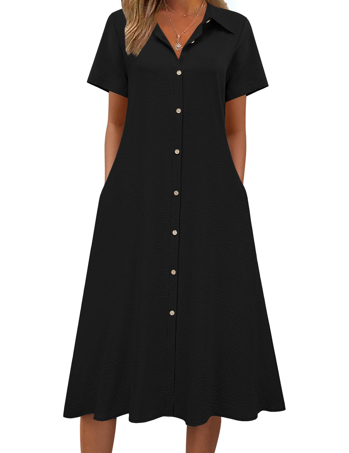 Zeagoo Summer Dresses for Women 2026 Button Down Shirt Dresses Aline Long Sundress Short Sleeve Beach Travel Cover Up