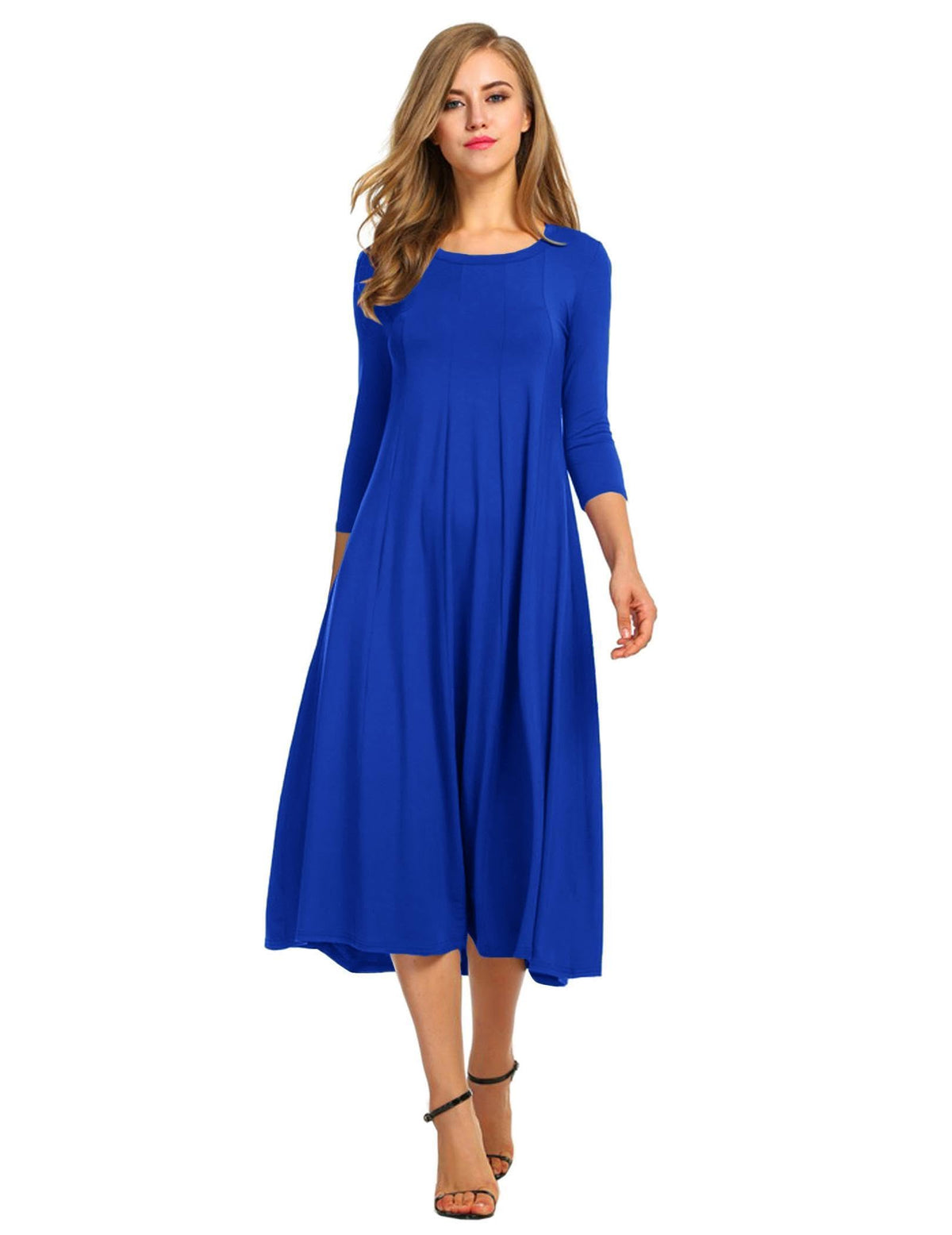 HOTOUCH Women's 3/4 Sleeve A-line and Flare Midi Long Dress
