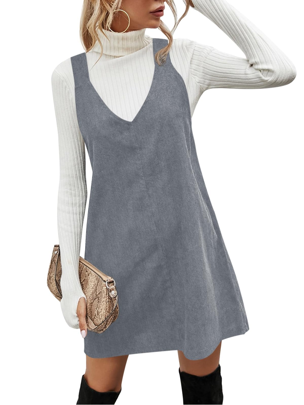 Koinshha Women Corduroy Overall Dress Fall Pinafore Mini Dresses