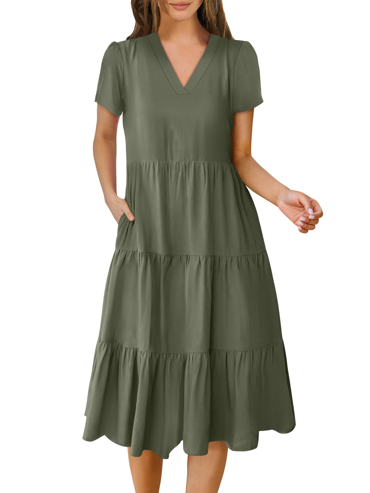 ANRABESS Womens Summer Casual Dresses Short Sleeve Boho Midi Dress