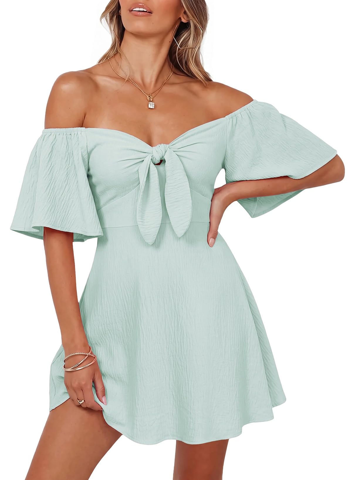 Dokotoo Womens Dresses 2026 Deep V Neck Elegant Bow tie Mini Dress S-XL
