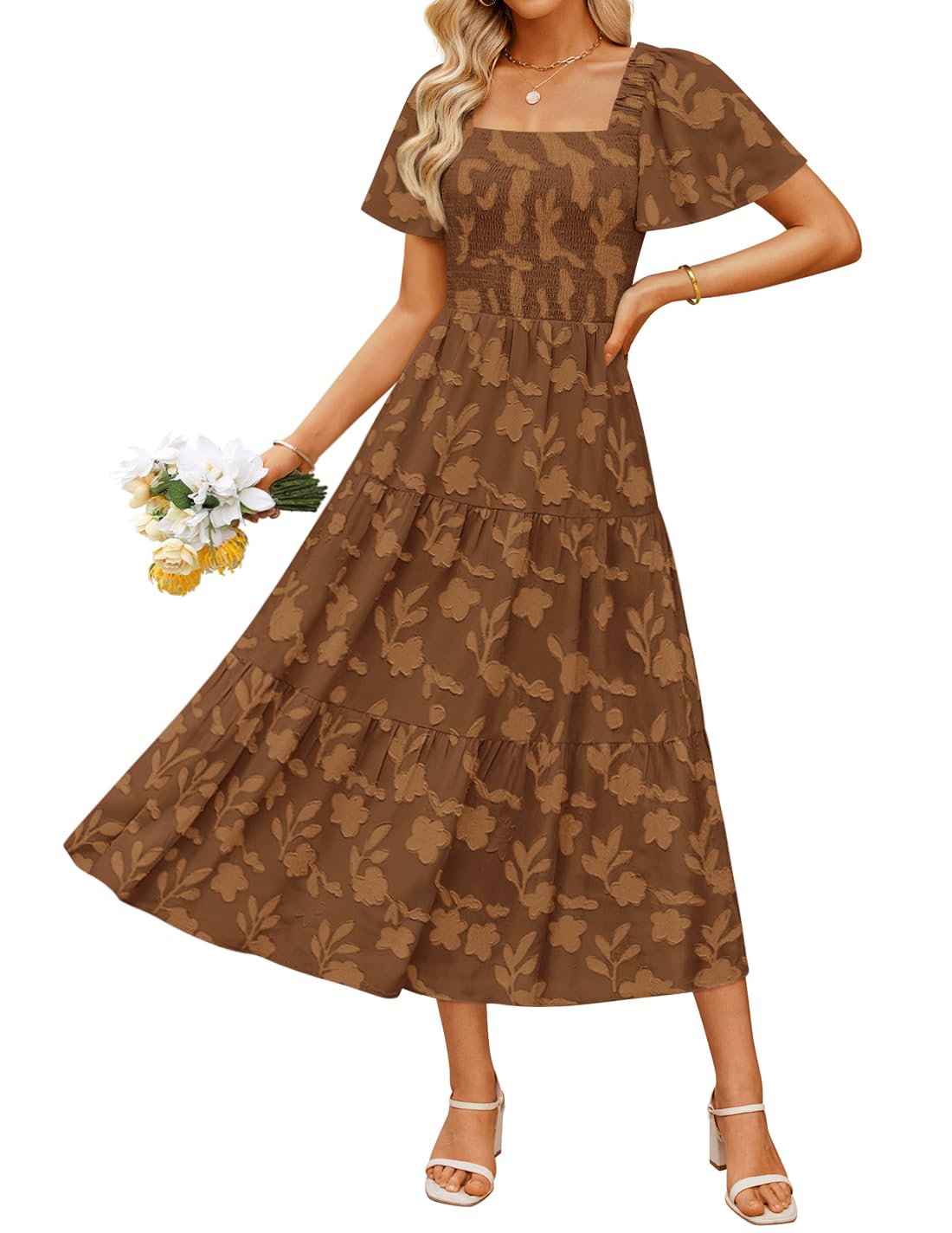 ZESICA Womens 2026 Summer Boho Wedding Guest Midi Dresses