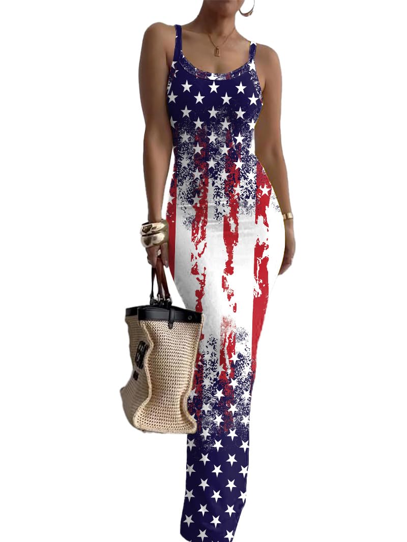 Nimsruc Sleeveless Strap Bodycon Maxi Dresses for Women Slim Sundresses