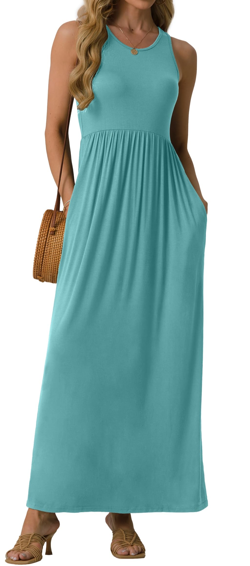 GRECERELLE Women's Summer Sleeveless Casual Long Tank Maxi Dress with Pockets (XS-3XL)