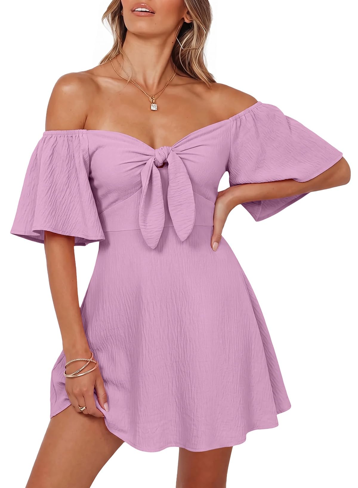 Dokotoo Womens Dresses 2026 Deep V Neck Elegant Bow tie Mini Dress S-XL