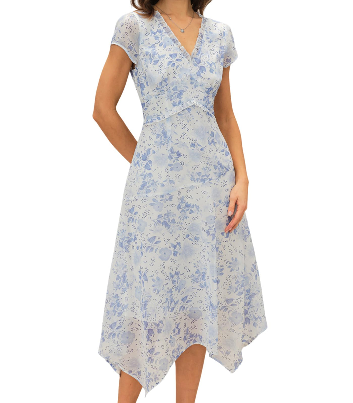 RIHOAS Women's Polka Dot Midi Dress Wrap V-Neck Short Sleeve Summer Dress