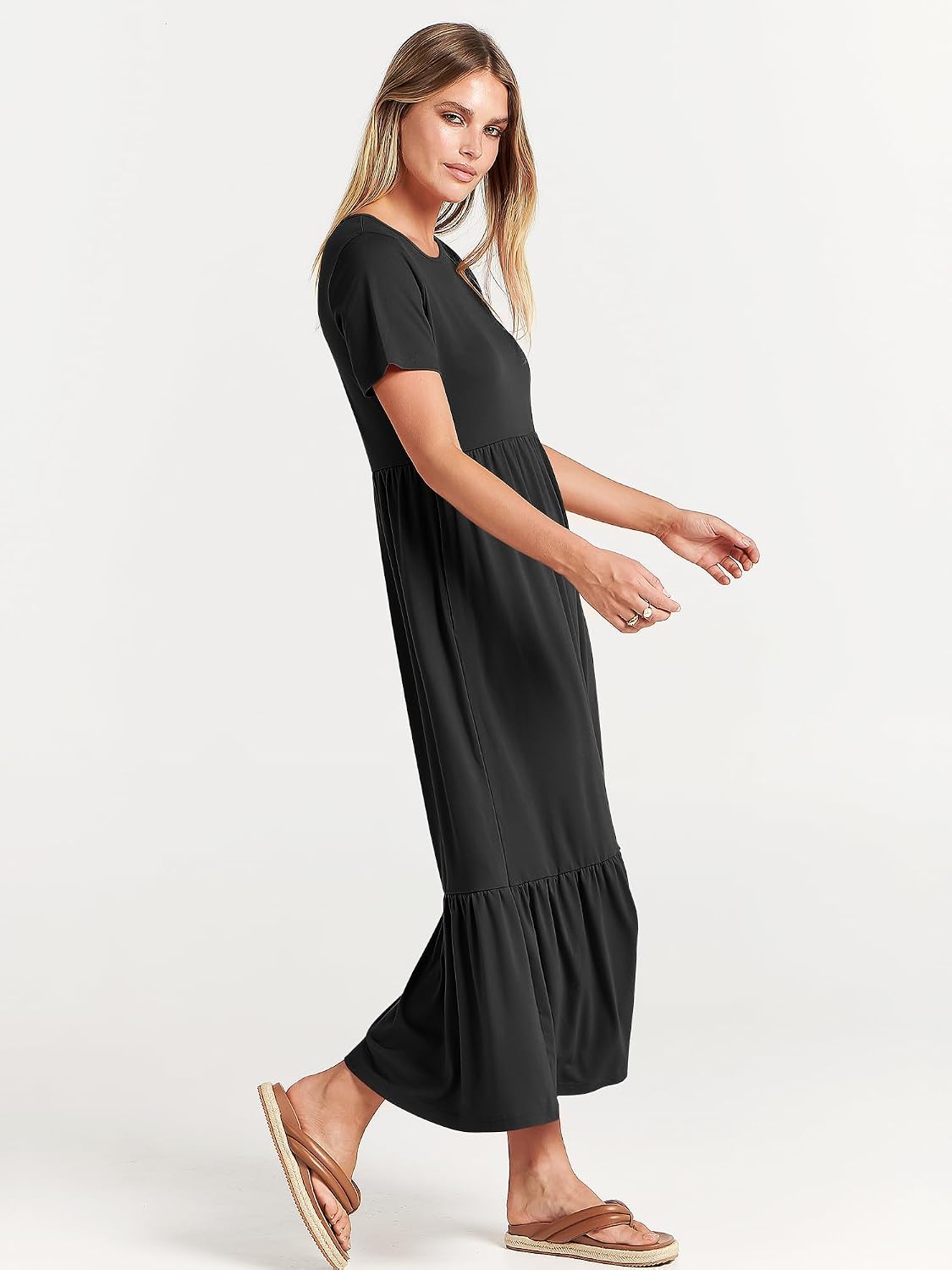 ANRABESS Womens 2026 Summer Casual Short Sleeve Maxi Dress with Pockets