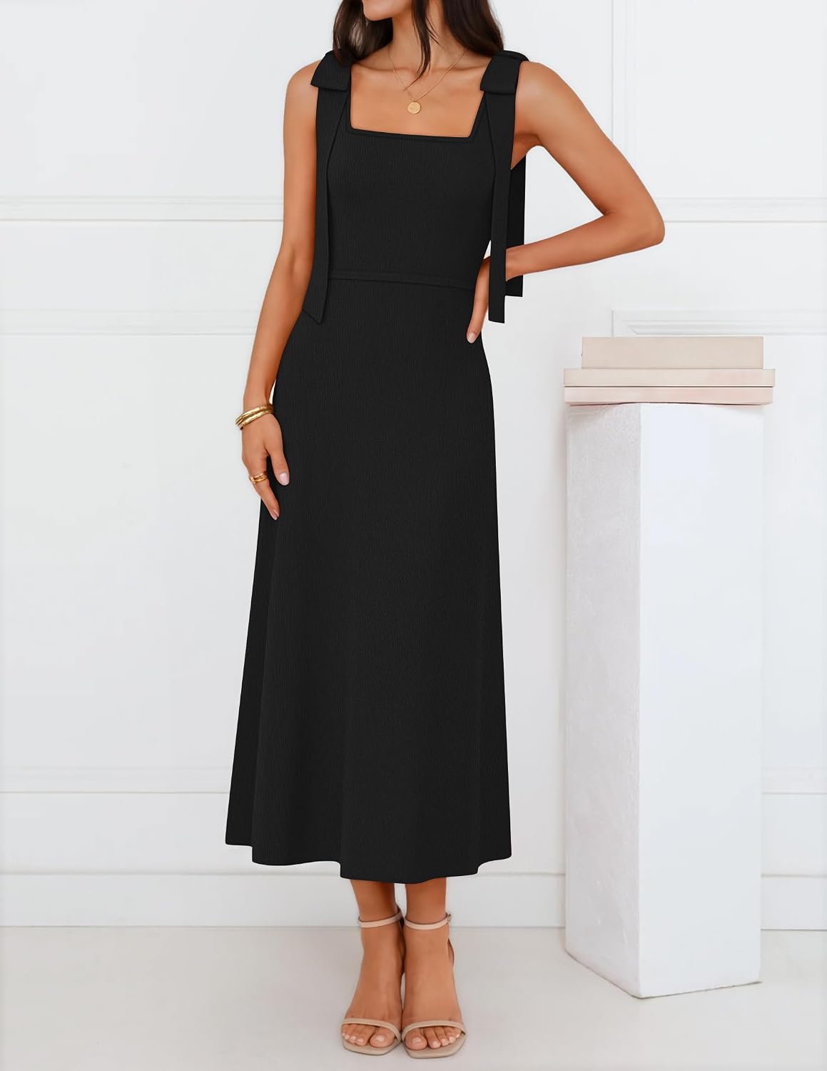 ZESICA Womens Summer Sleeveless Knitted Midi Sweater Dress