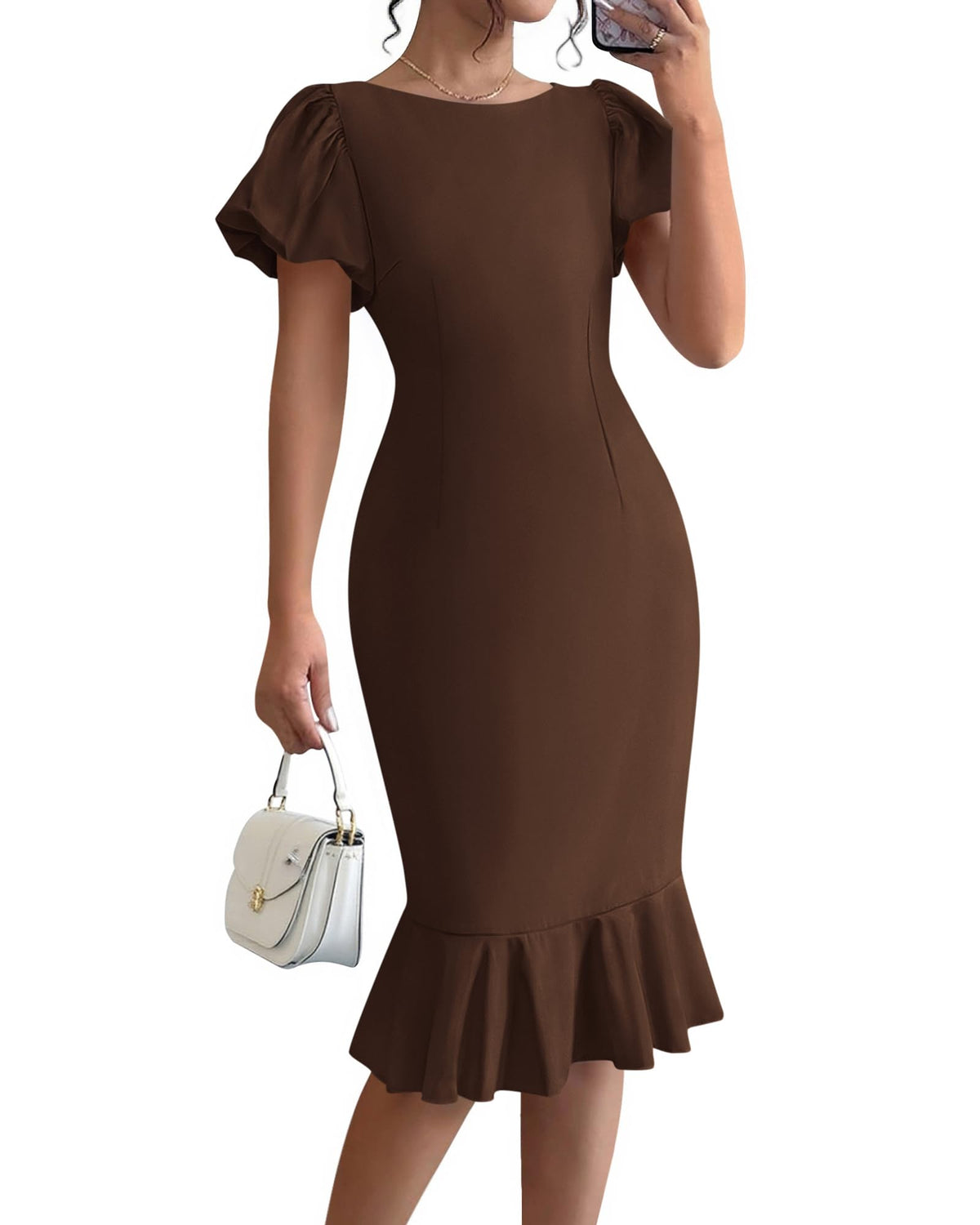 BTFBM Women Short Sleeve Bodycon Ruffle Mermaid Midi Dress
