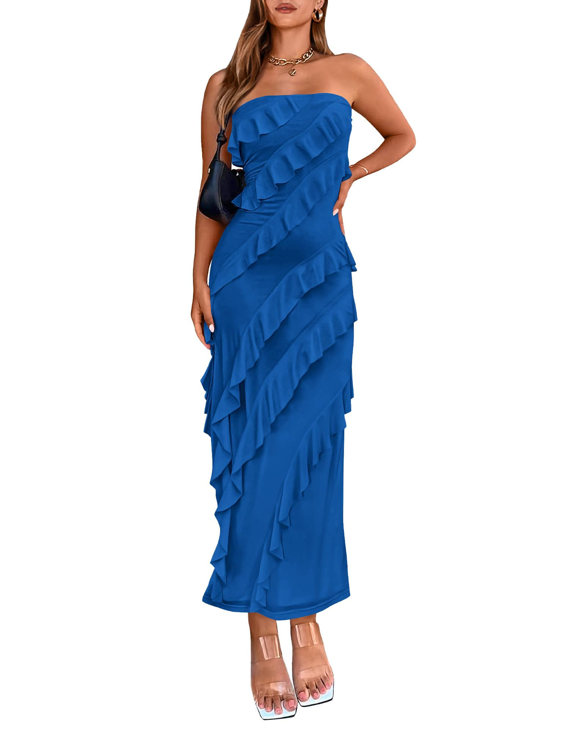 BTFBM Maxi Dresses for Women Solid Bodycon Summer Wedding Guest Dress