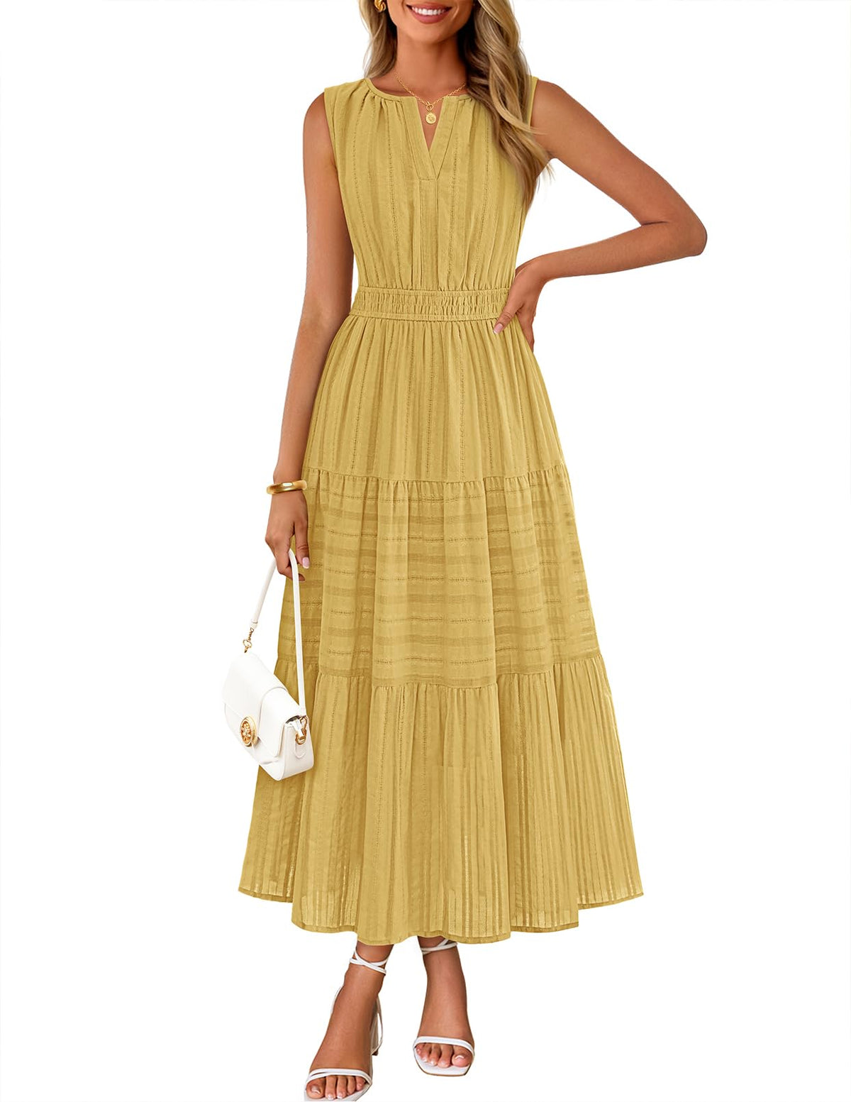 MEROKEETY Summer Casual Sleeveless V Neck Midi Maxi Cotton Dress Women 2026