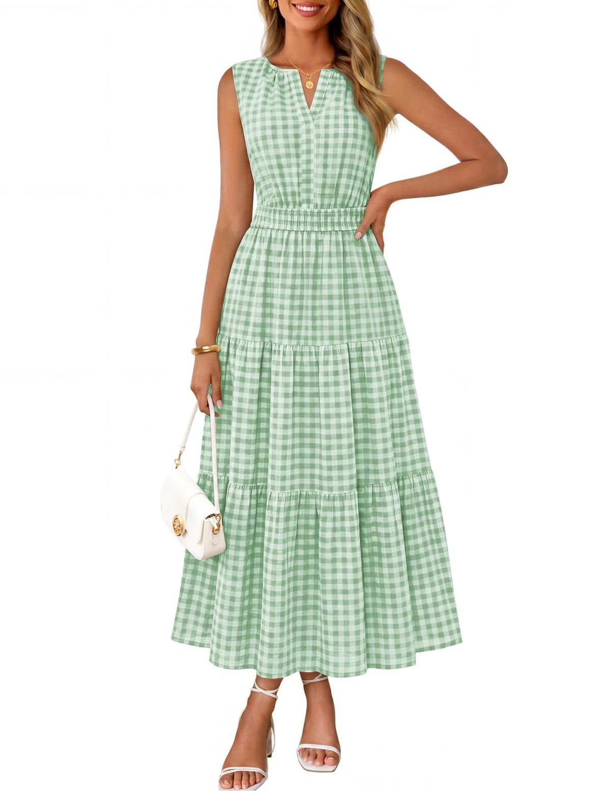 MEROKEETY Summer Casual Sleeveless V Neck Midi Maxi Cotton Dress Women 2026
