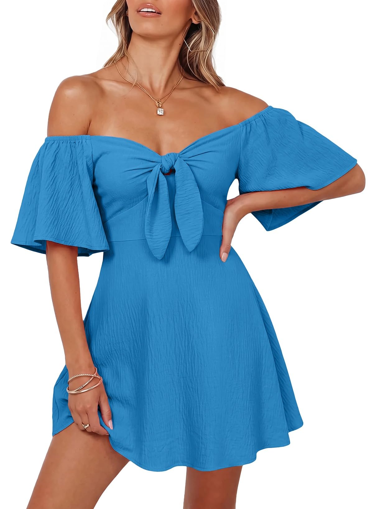Dokotoo Womens Dresses 2026 Deep V Neck Elegant Bow tie Mini Dress S-XL
