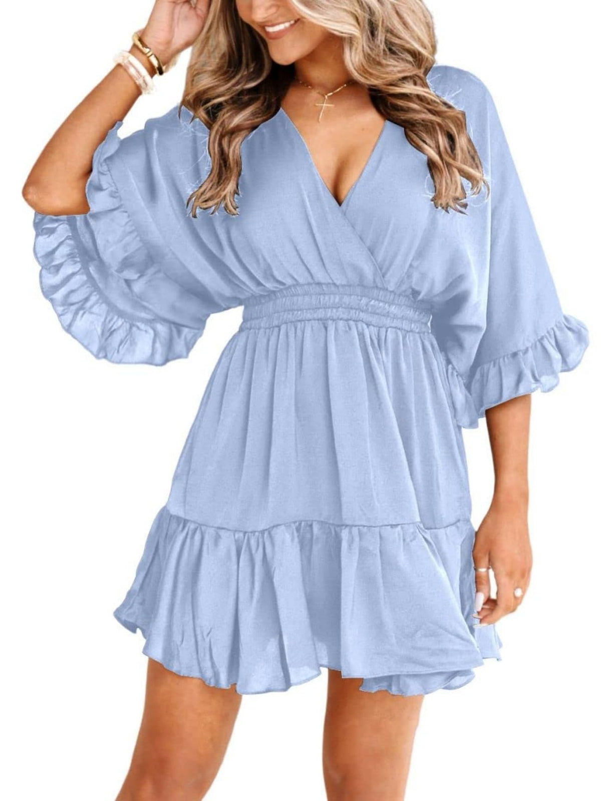 Aoysky Womens V Neck Casual Dresses Summer Cute Mini Short Western Dress