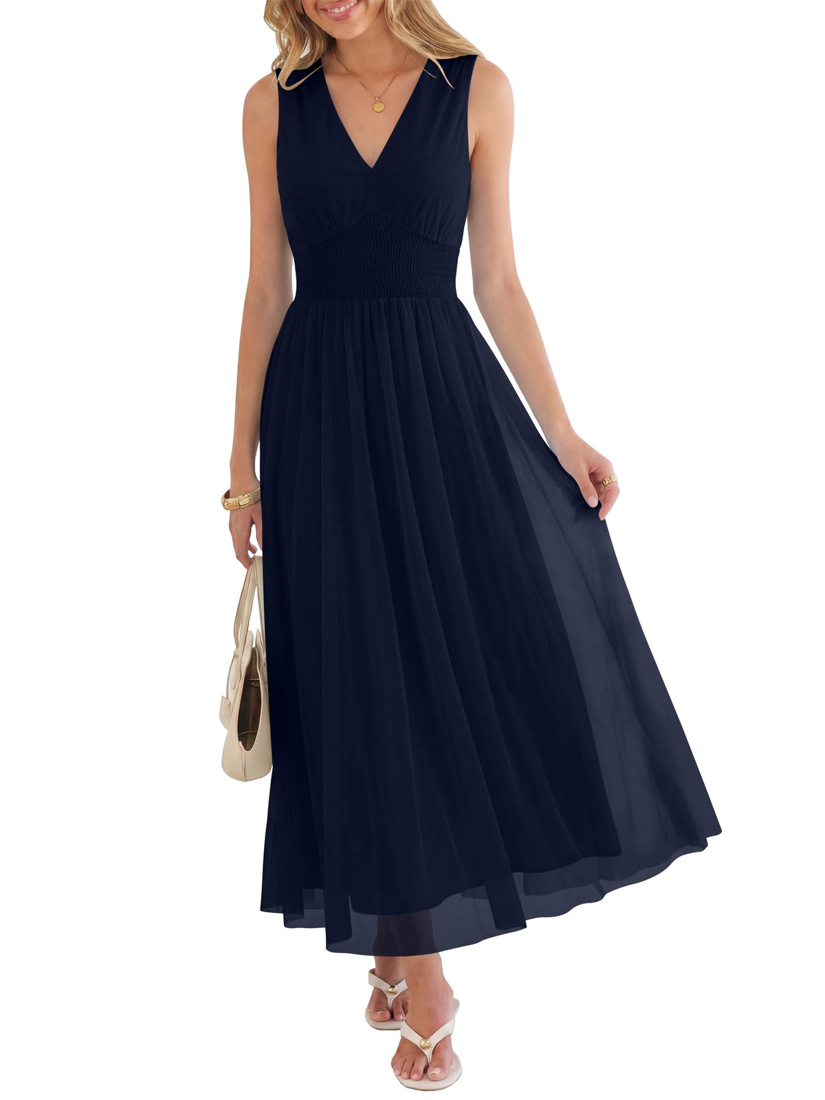 ANRABESS Women's Floral Tulle Wedding Guest Maxi Dress