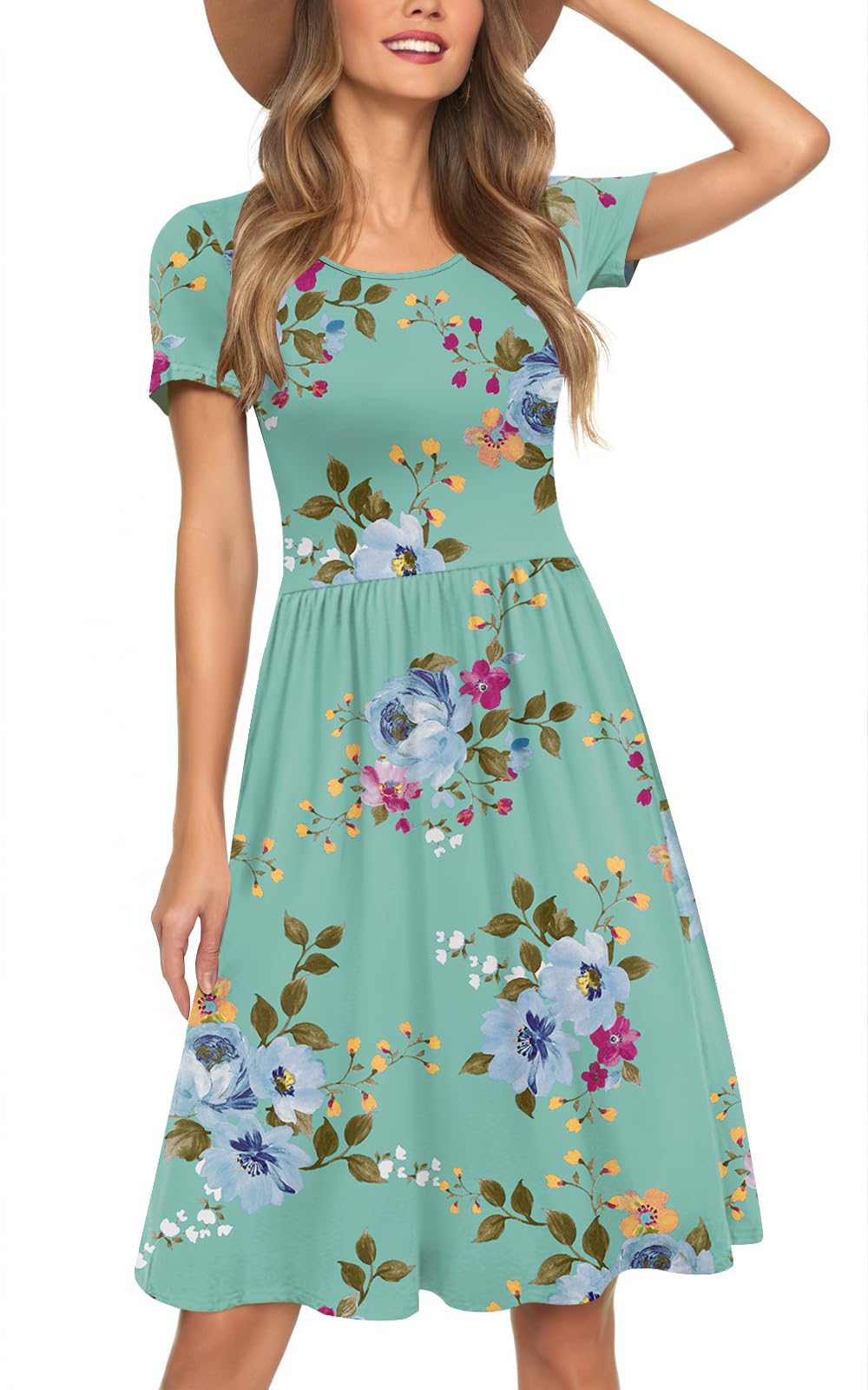 Womens Short Sleeve Empire Waist Dresses Casual Summer Dress