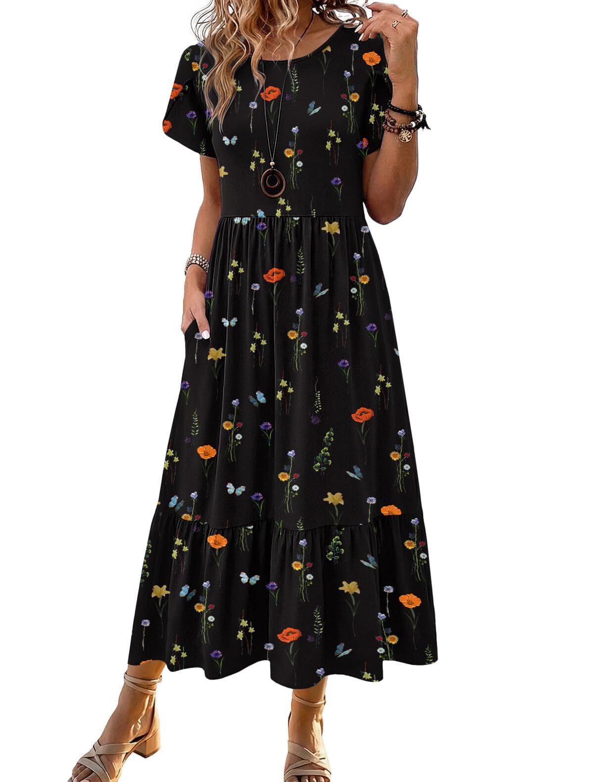 HOTOUCH Summer Dresses for Women 2026 Casual Midi Boho T Shirt Dress Ladies Sundress Aline Long Beach Vacation Clothes