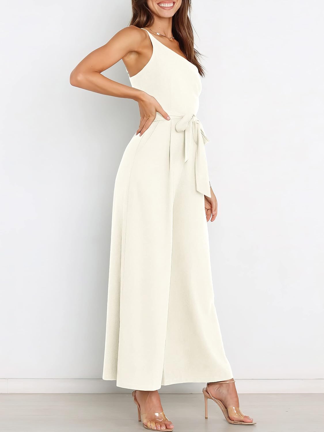 ANRABESS Jumpsuits for Women Dressy One Shoulder Sleeveless Romper