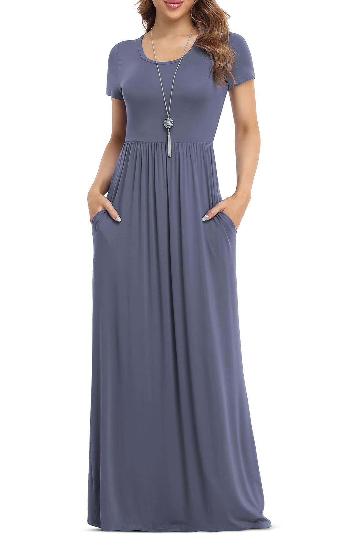 VIISHOW Women's Short Sleeve Loose Plain Maxi Dresses Casual Long Dresses with Pockets