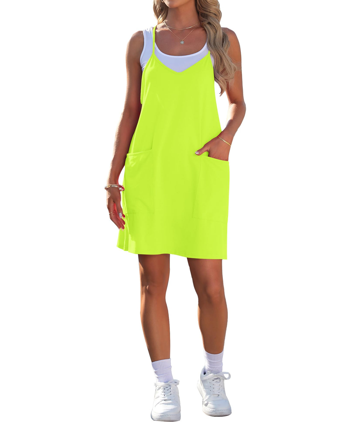 AUSELILY Womens Summer Casual Spaghetti Strap Mini Dress with Pockets