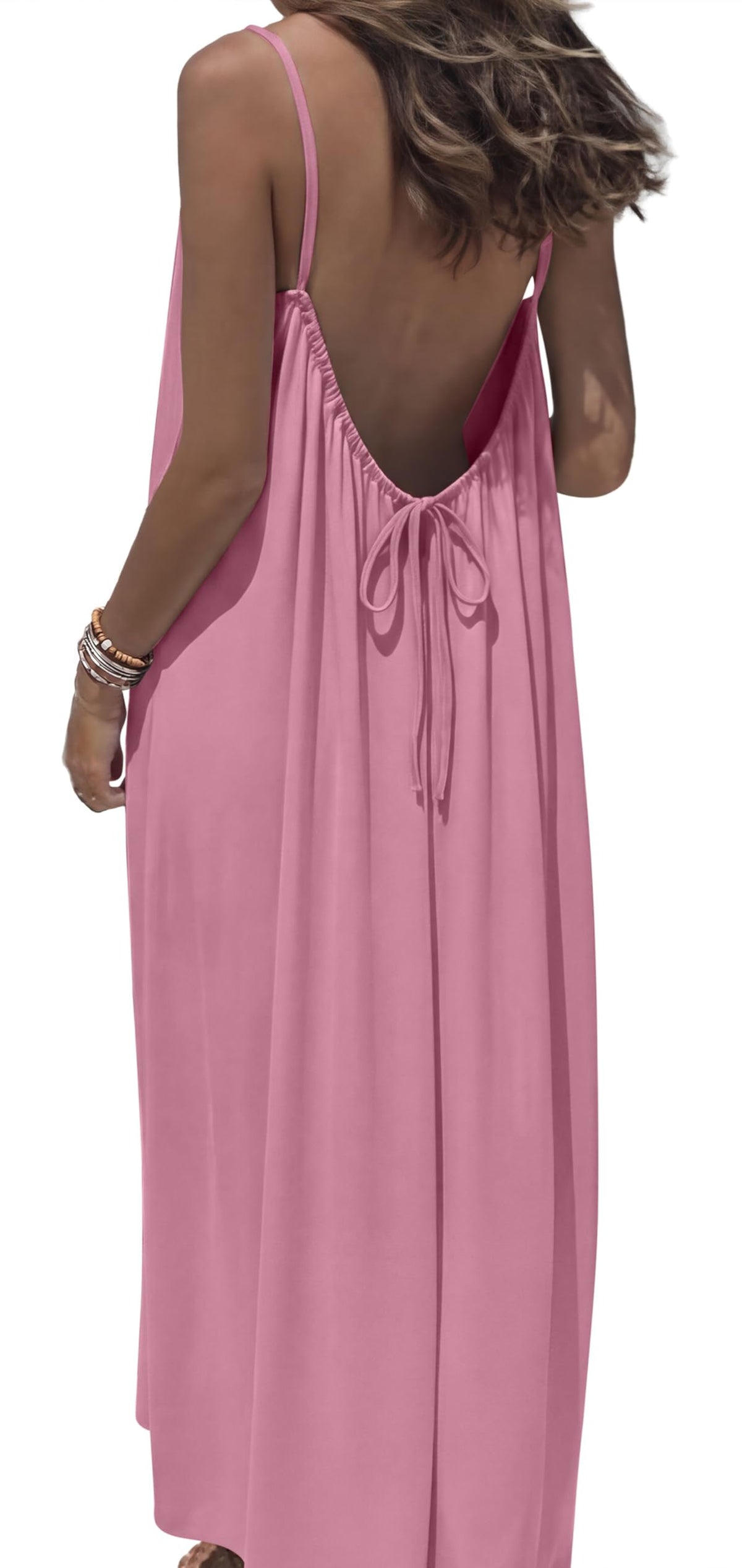 OFEEFAN Summer Dresses for Women 2026 Backless Cami Maxi Sundresses Spaghetti Strap Beach Vacation Clothes Swimsuit Coverup