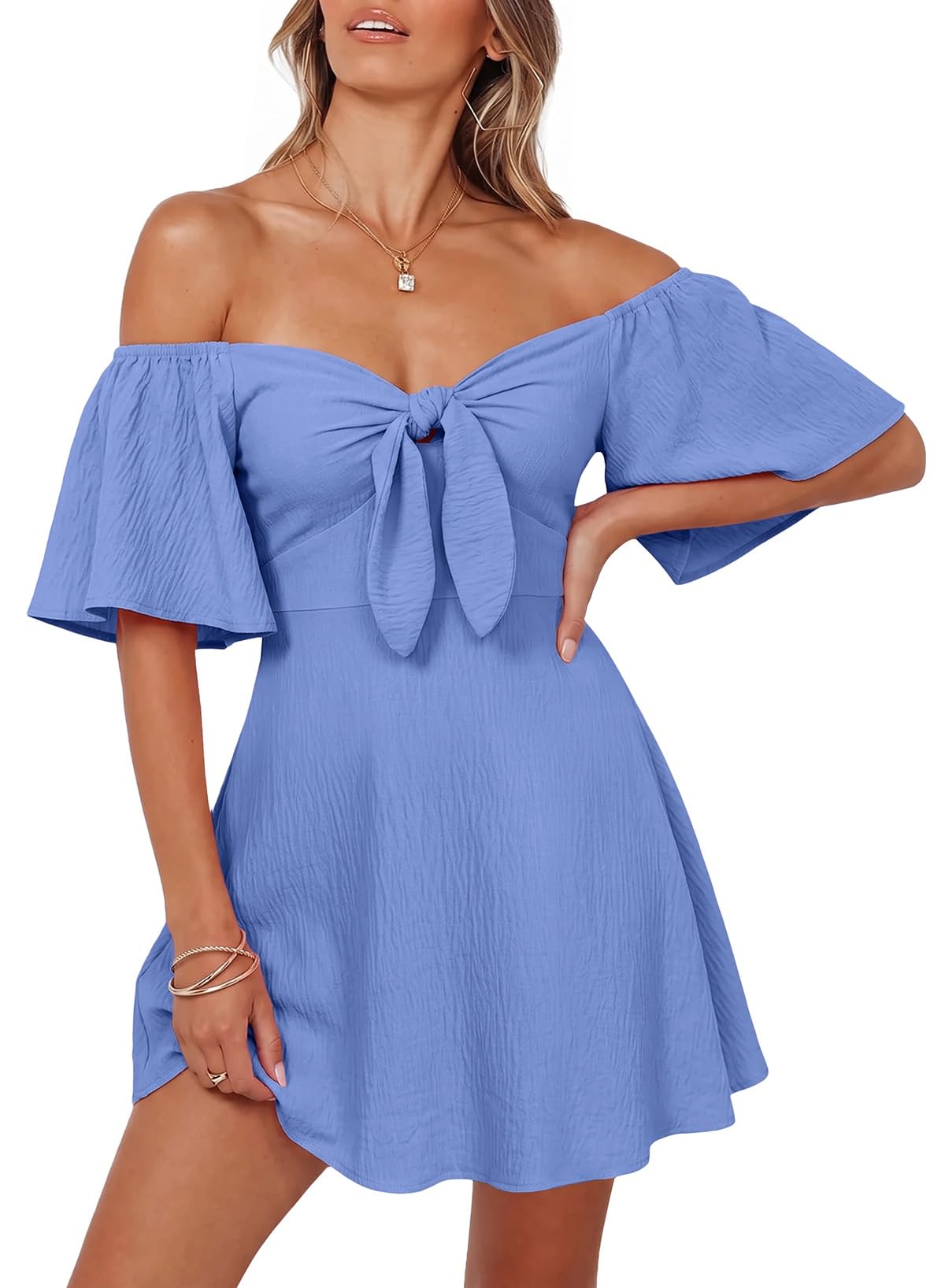 Dokotoo Womens Dresses 2026 Deep V Neck Elegant Bow tie Mini Dress S-XL