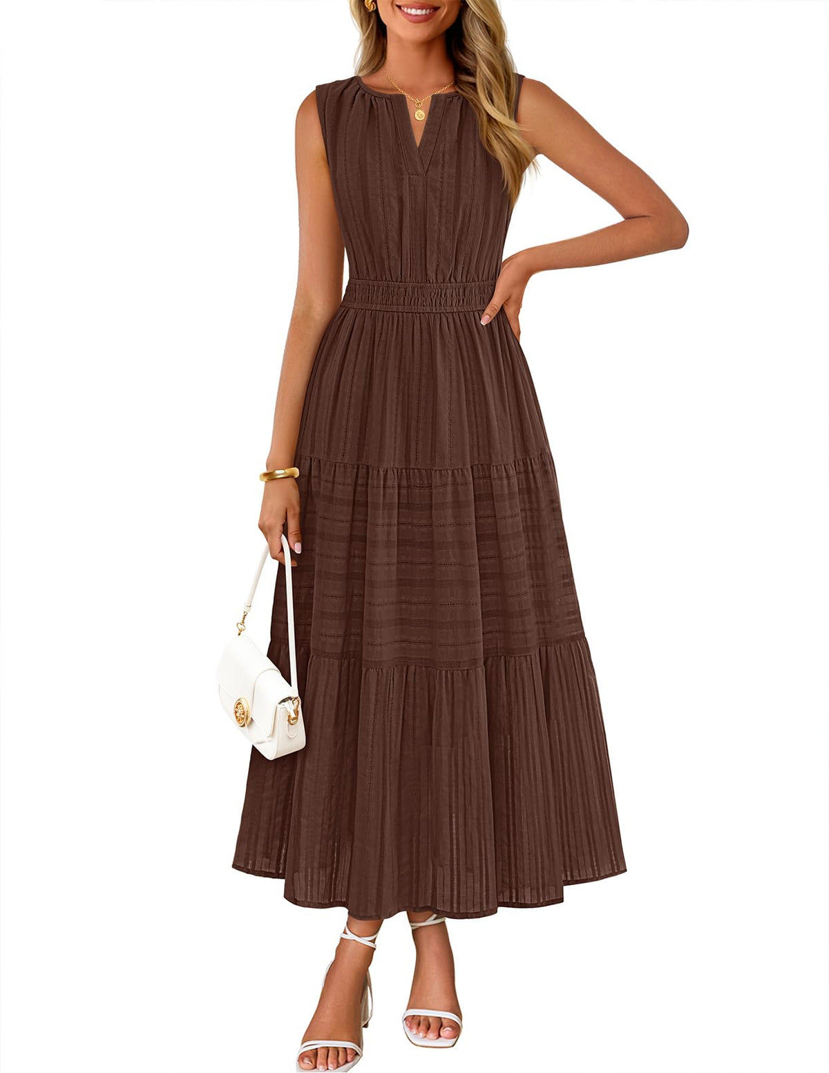 MEROKEETY Summer Casual Sleeveless V Neck Midi Maxi Cotton Dress Women 2026