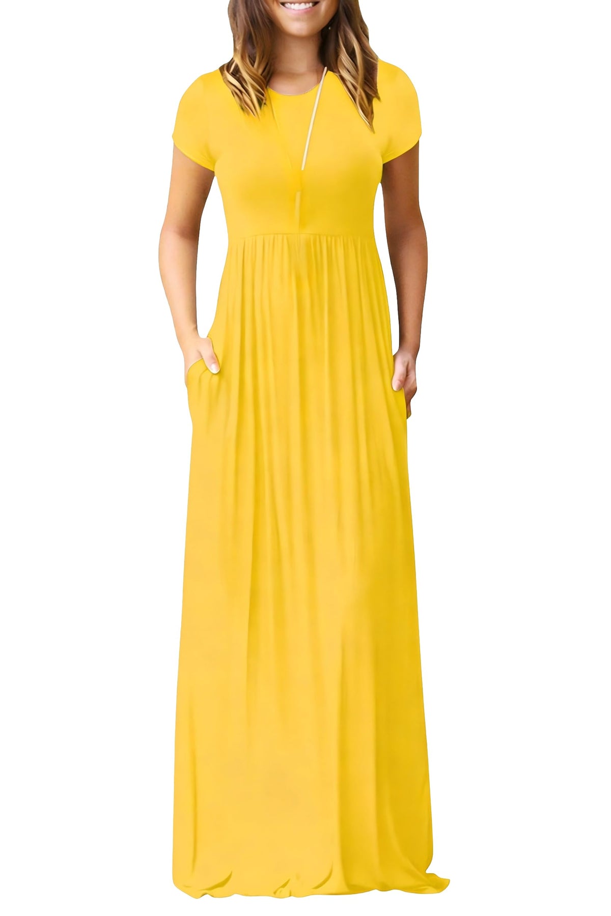 DEARCASE Maxi Dress for Women Short Sleeve Casual Summer Loose Plain Comfy Long Dresses with Pockets