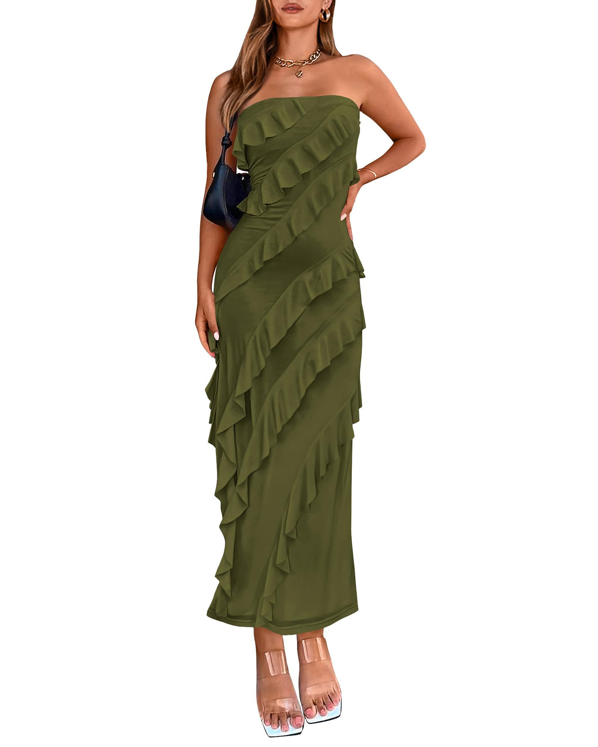 BTFBM Maxi Dresses for Women Solid Bodycon Summer Wedding Guest Dress