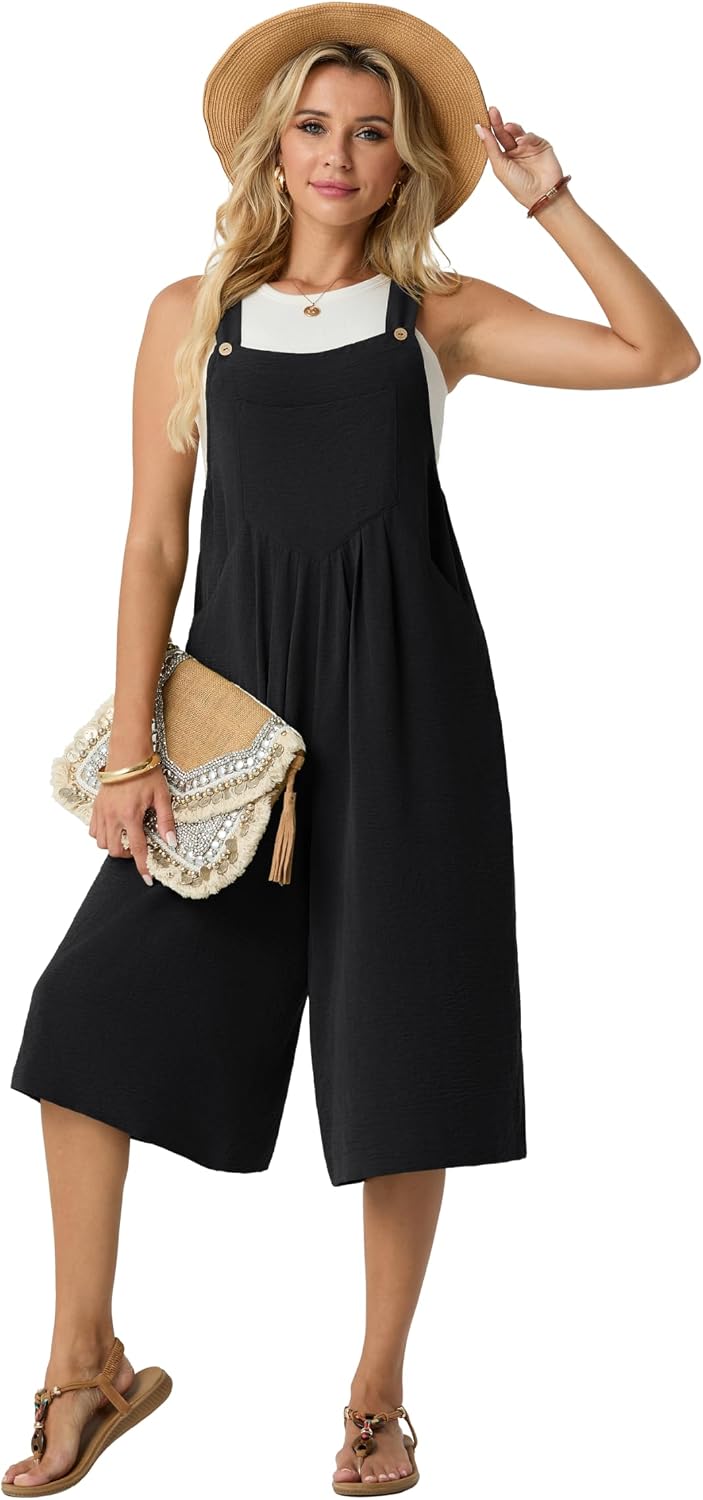 Lepunuo Womens Summer Capri Wide Leg Pants Rompers Boho Loose Fit