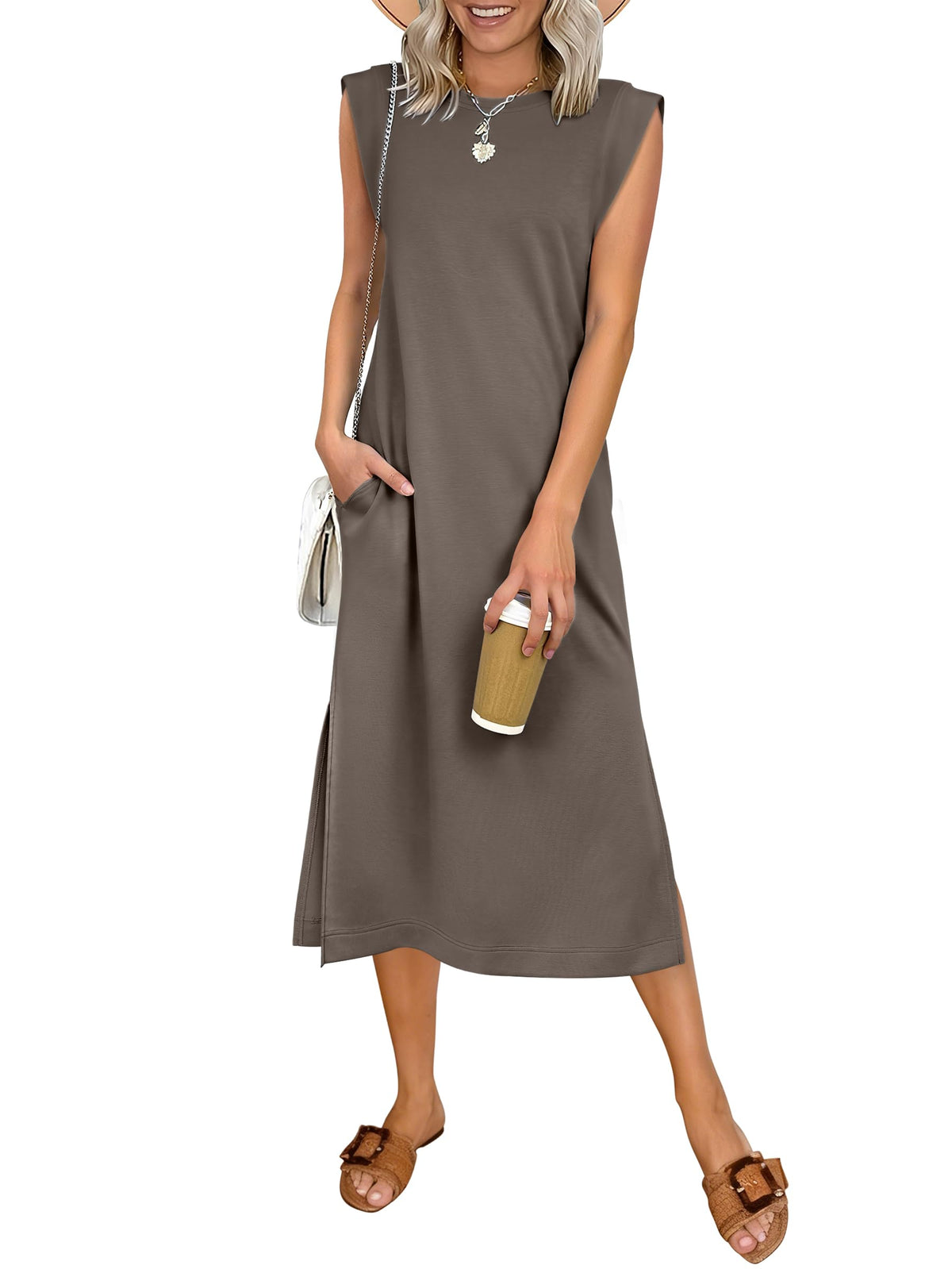ANRABESS Womens Summer Casual Midi Dress Sleeveless Crewneck Loose Split Wrinkle-Free Beach Travel Vacation Long Sundress