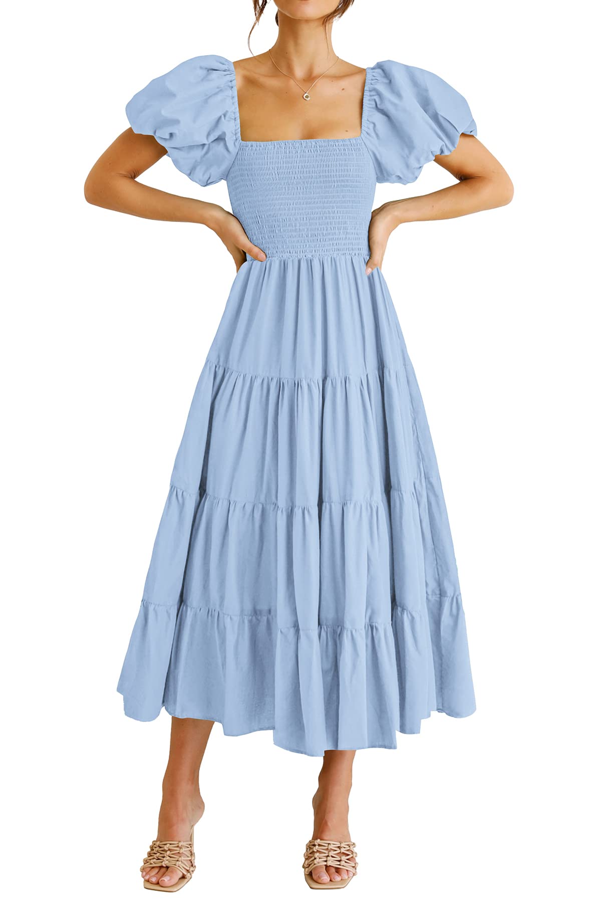 PRETTYGARDEN Women's Smocked Midi Wedding Guest Dress