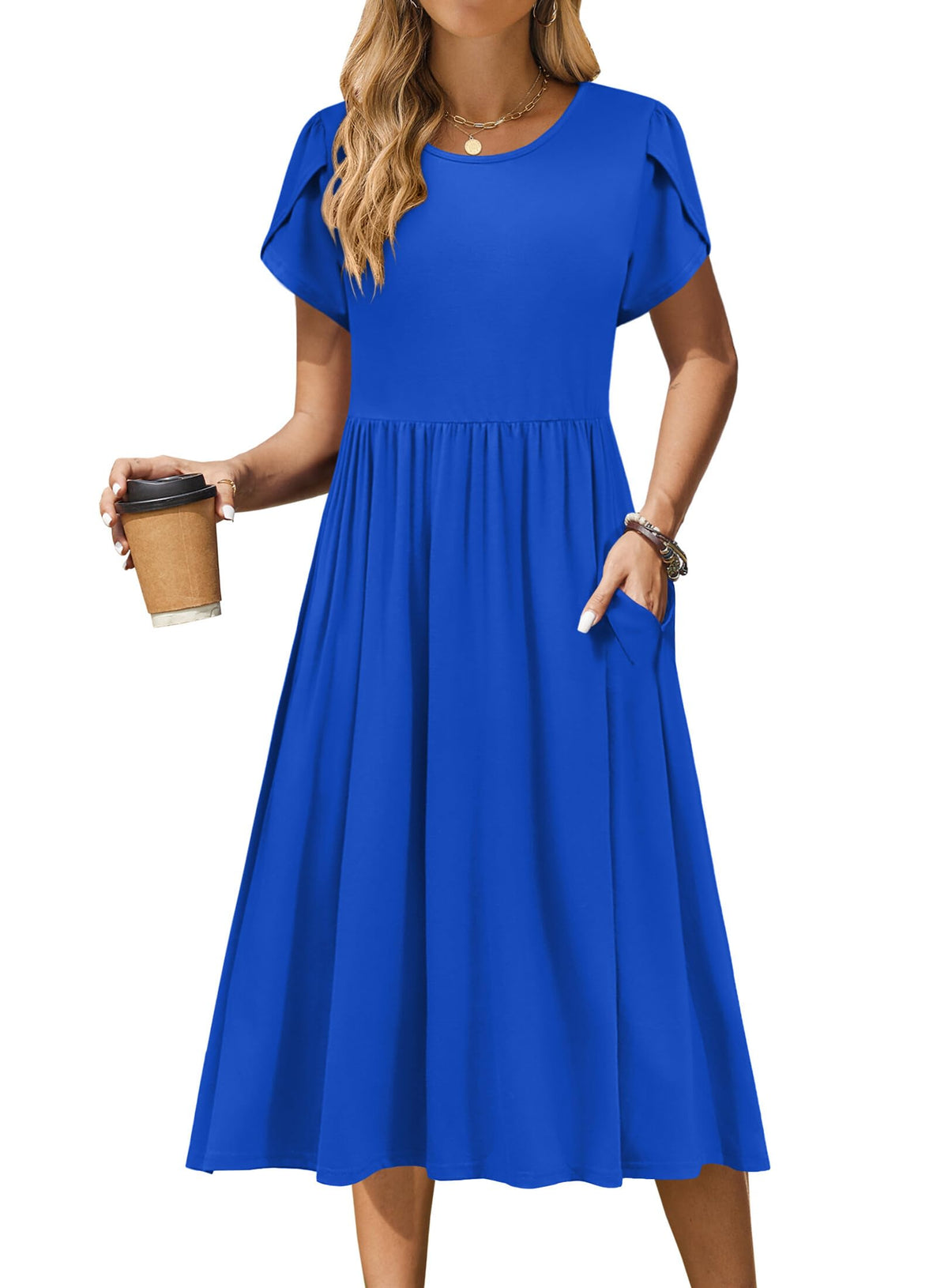 Zeagoo Womens Summer Dresses Casual Aline Midi Dress Short Sleeve Floral Tshirt Dress Flowy Beach Sundresses with Pockets