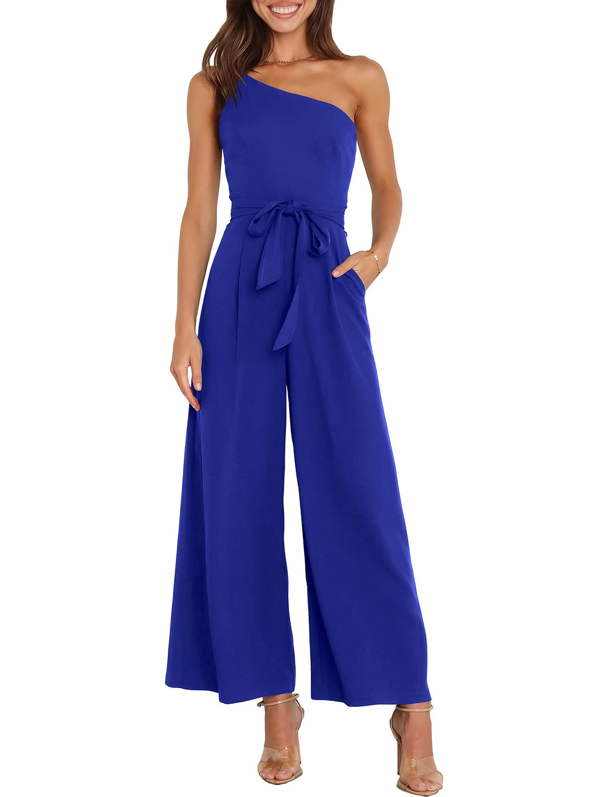 ANRABESS Jumpsuits for Women Dressy One Shoulder Sleeveless Romper