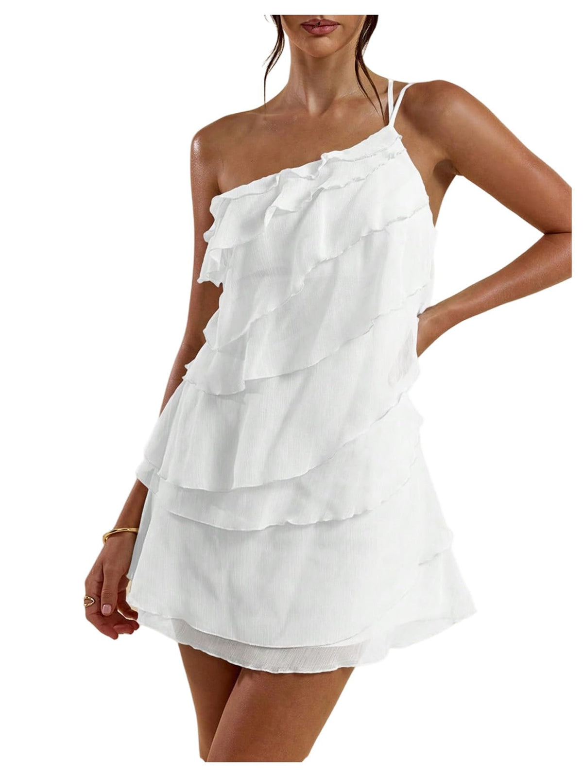 SOLY HUX Women's One Shoulder Ruffle Mini Dress