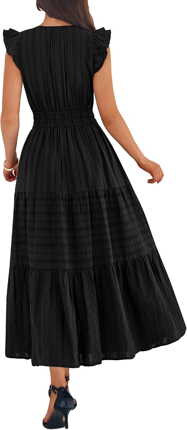 BTFBM Womens Summer Casual Ruffle Sleeve Maxi Dress