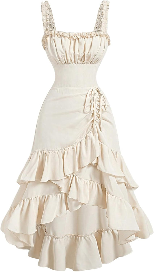 SOLY HUX Women's Layered Ruffle Hem Ruched Asymmetrical Long Dress