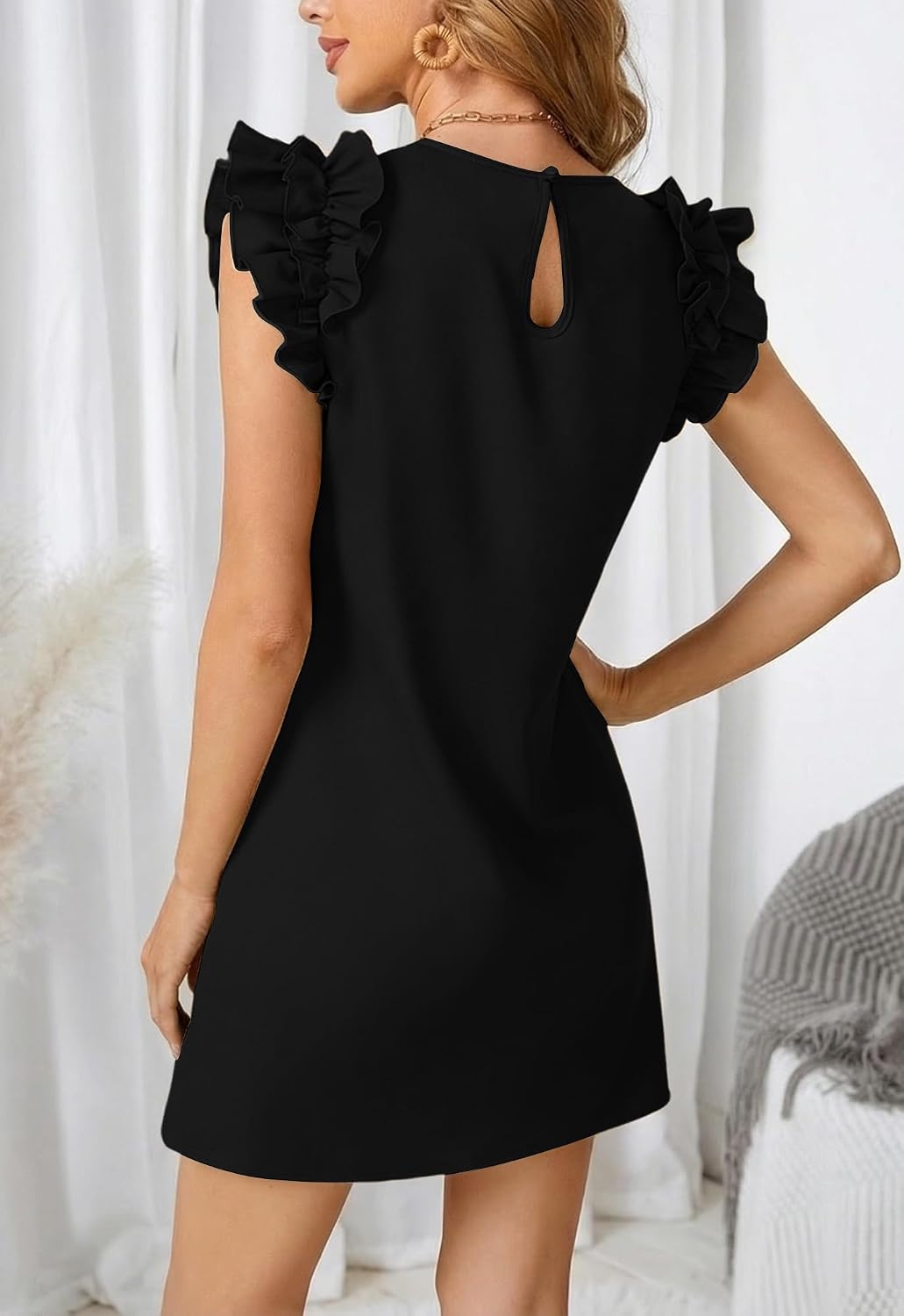 Spriolim 2026 Mini Dresses for Women Ruffle Sleeve Crewneck Summer Dresses