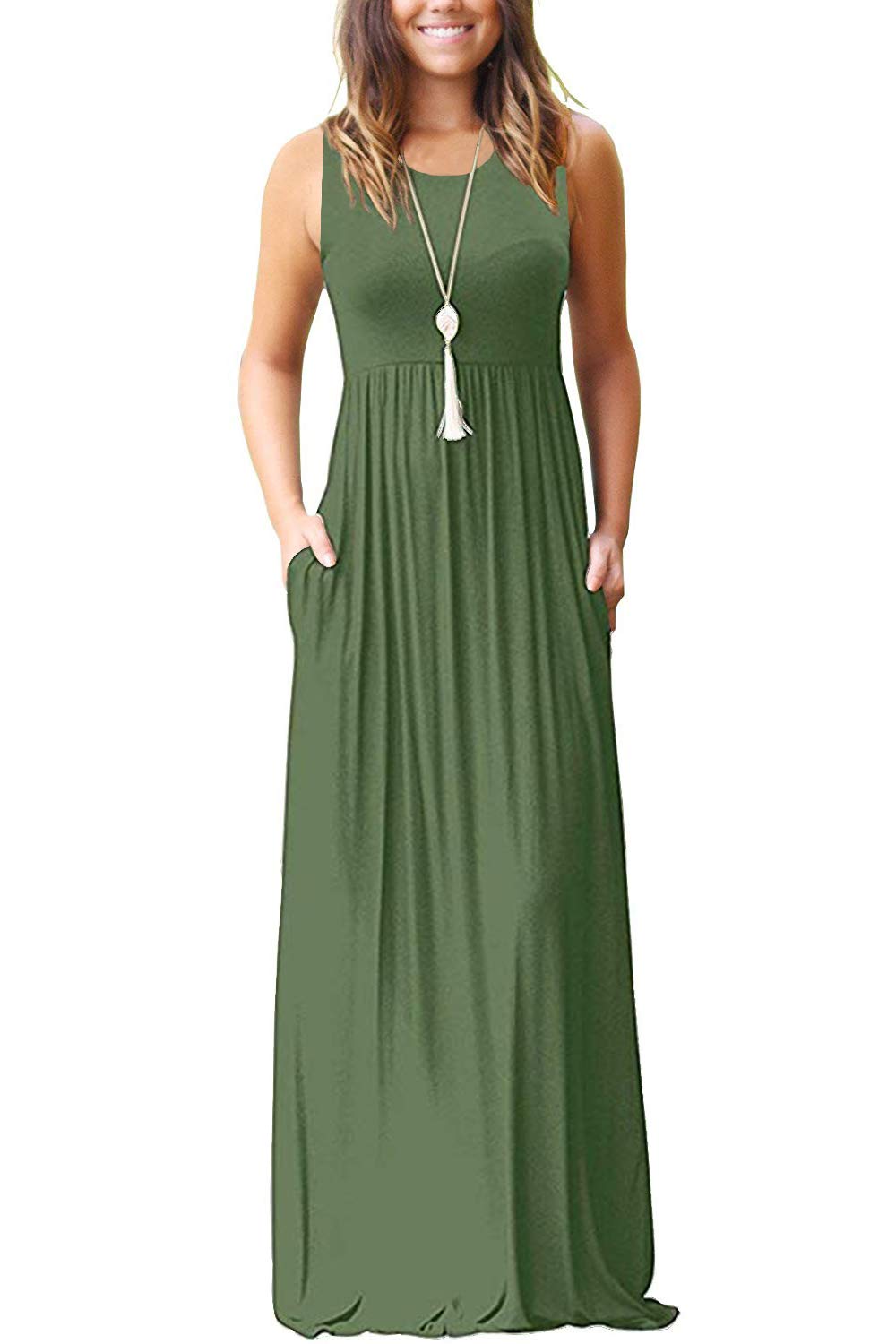AUSELILY Women's Summer Sleeveless Loose Plain Casual Long Maxi Dresses