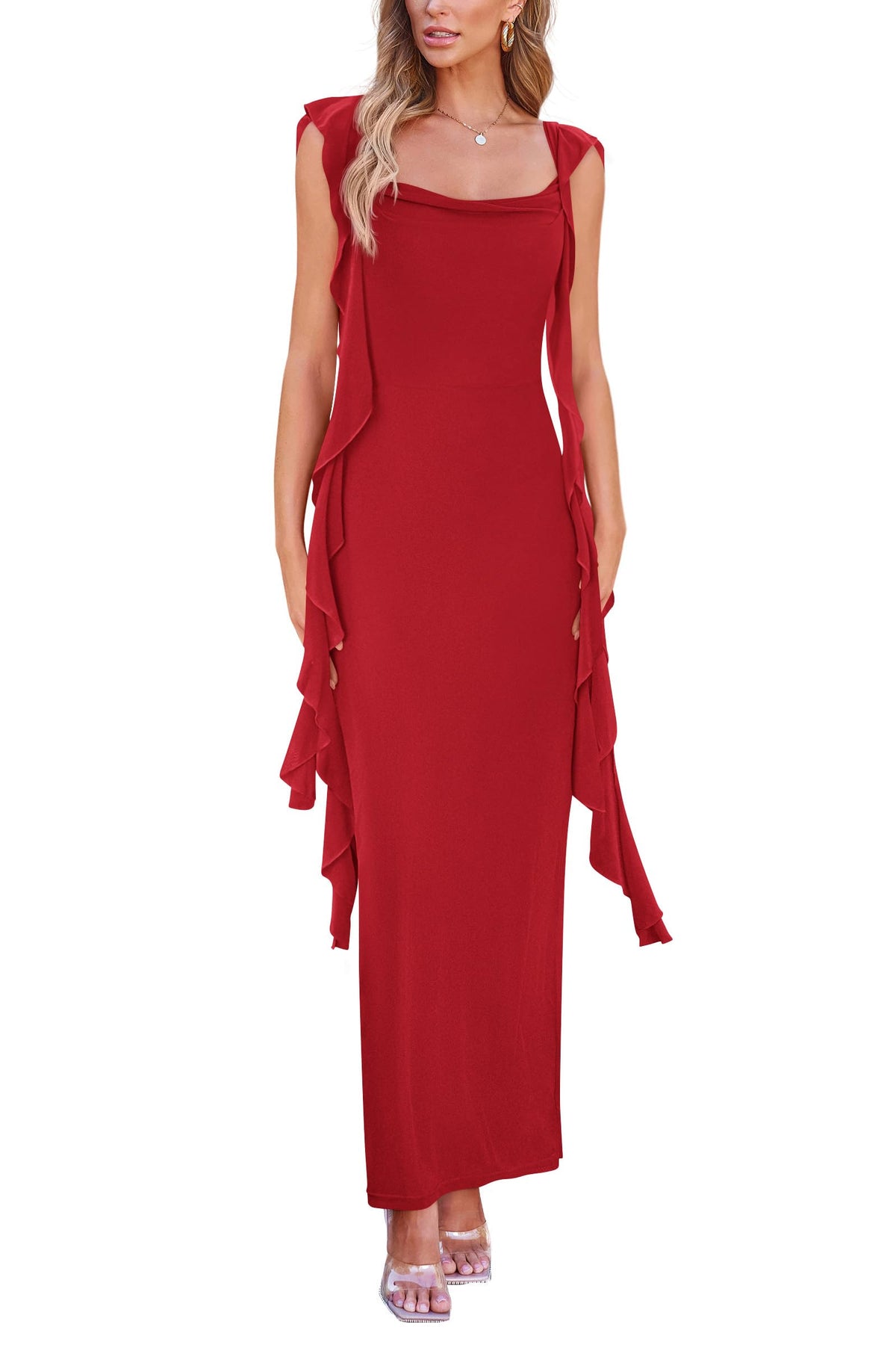 PRETTYGARDEN Summer Dresses for Women Ruffle Bodycon Maxi Dress