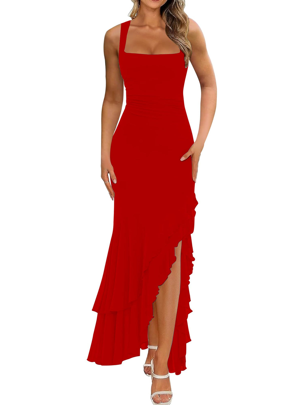 BORIFLORS Women's Elegant Bodycon Ruched Maxi Cocktail Dress