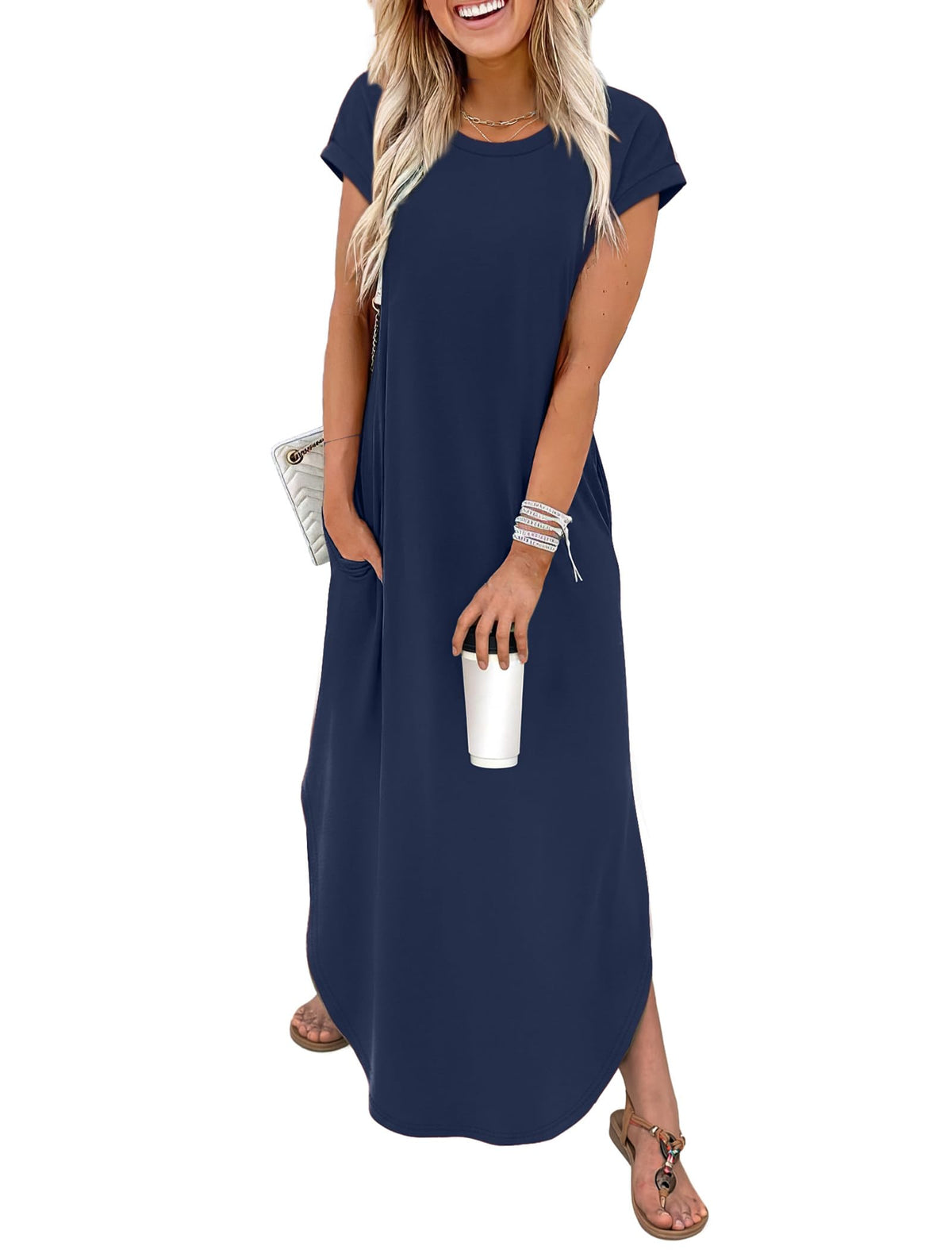 WIHOLL Summer Dresses Cap Sleeve Crewneck Maxi Long Casual Dress with Pockets Beach Vacation Sundresses 2026 Trendy