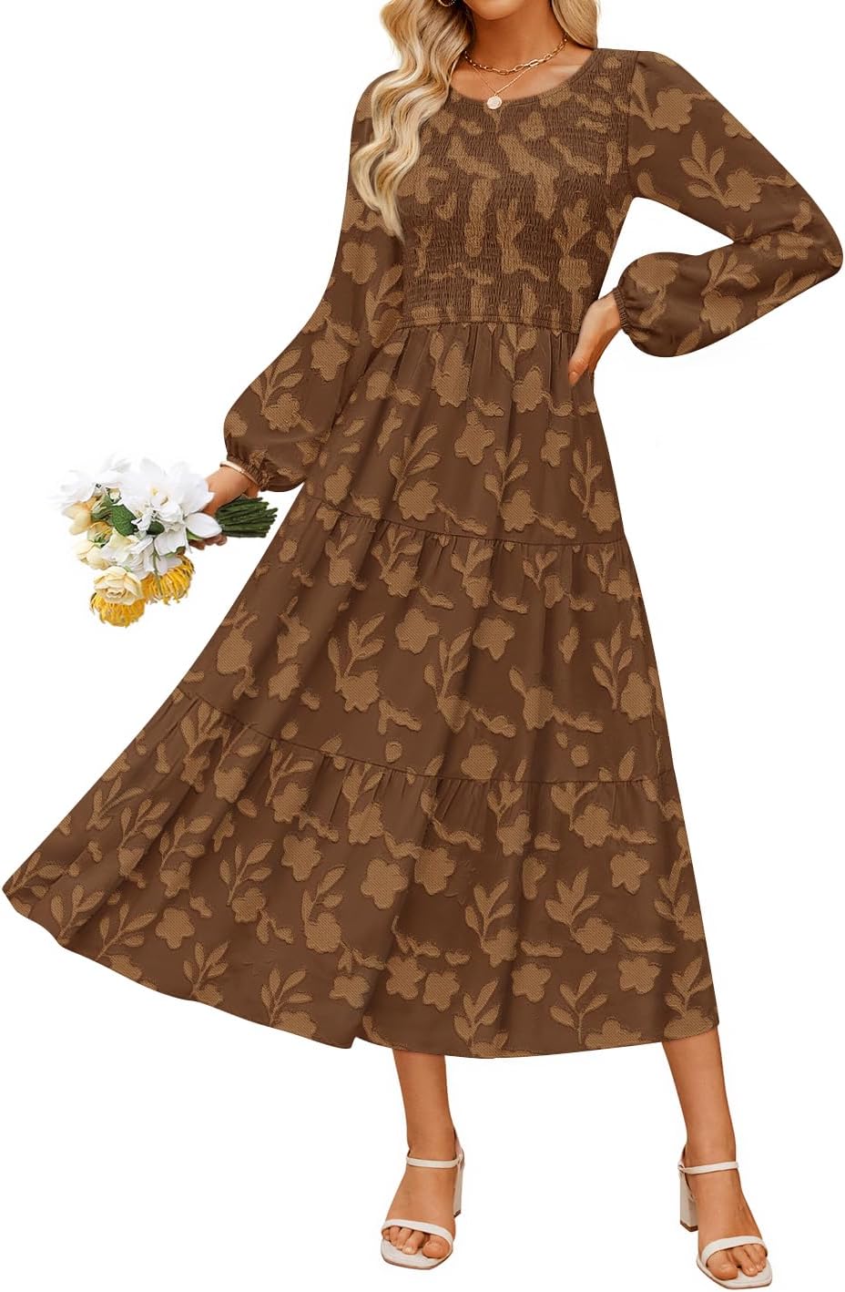 ZESICA Womens Fall Wedding Guest Long Sleeve Boho Midi Dress