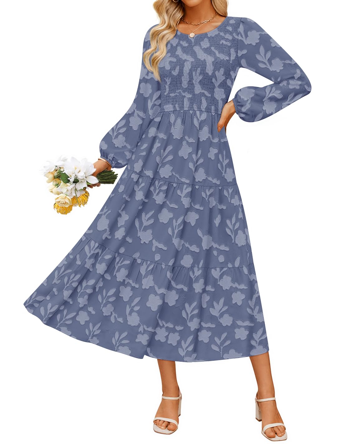 ZESICA Womens Fall Wedding Guest Long Sleeve Boho Midi Dress